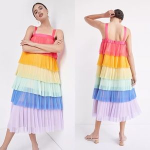 NWT Anthropologie by Hutch Rainbow Tiered Tulle Midi Dress